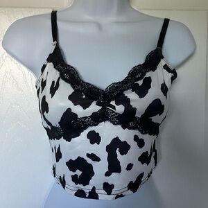Black and White Cow Print Bra with Lace Trim